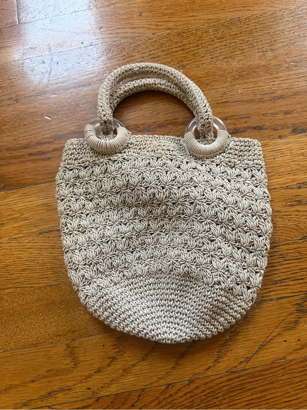 Woven Handbag with from Paris Round Handles - Natural